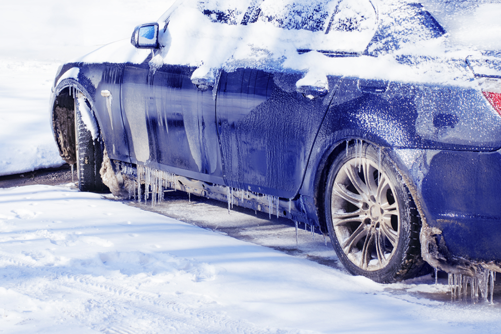 car parked in icy weather conditions